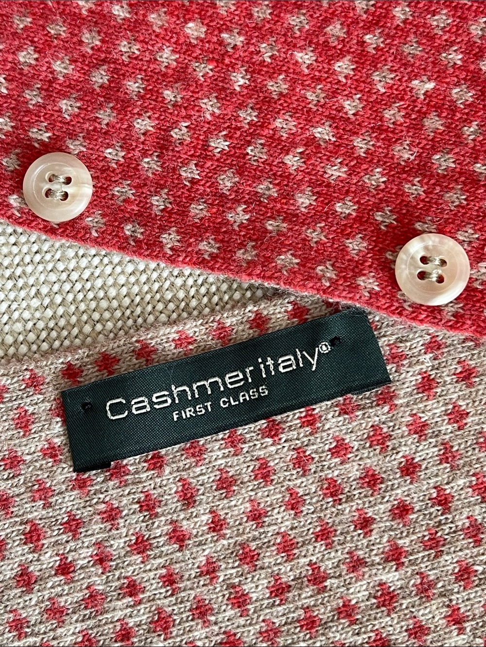 Italian Cashmere Reversible Red Patterned Scarf